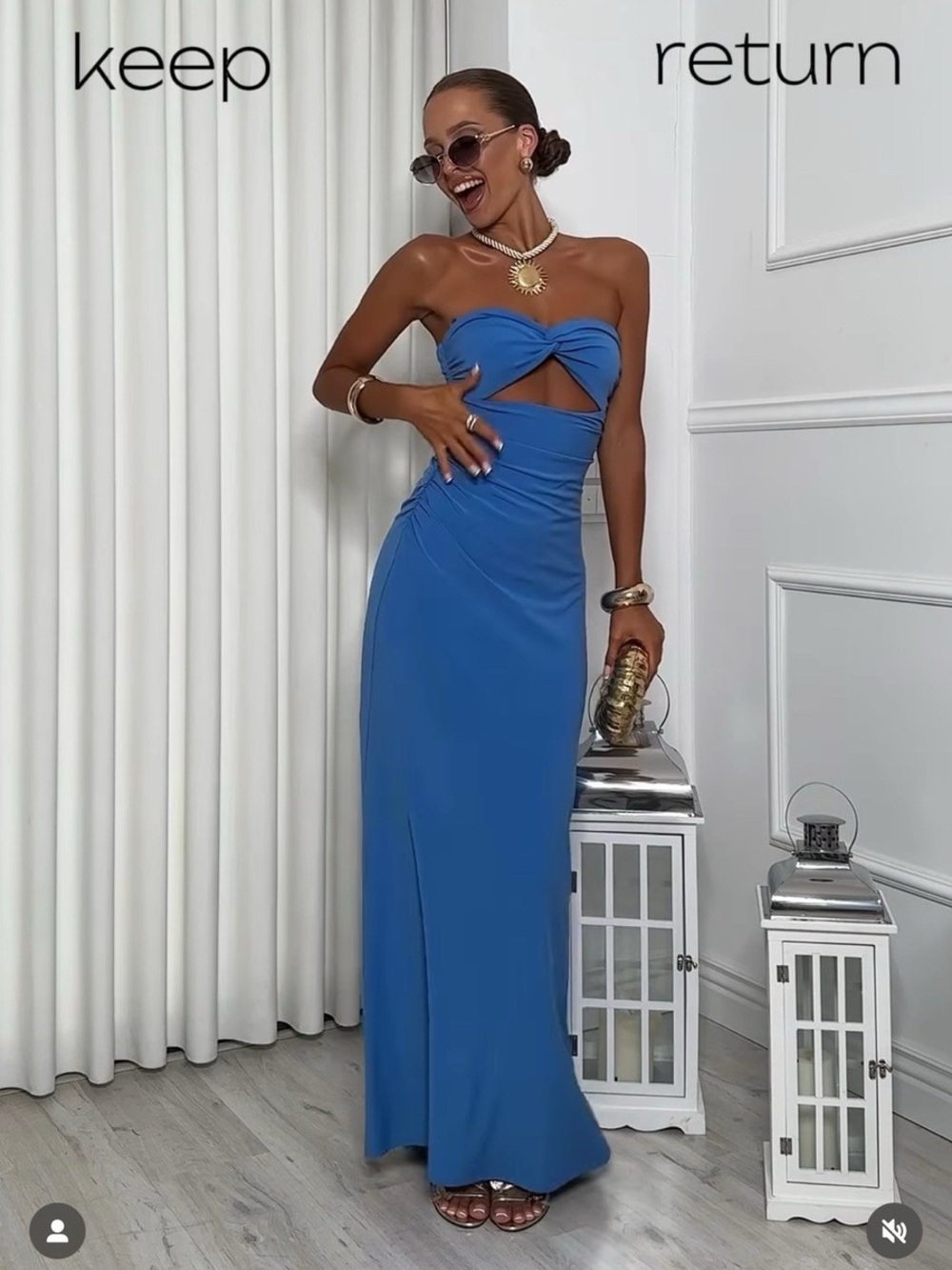 Zara Strapless Sky Blue Cutout Maxi Dress - Picture 2 of 9